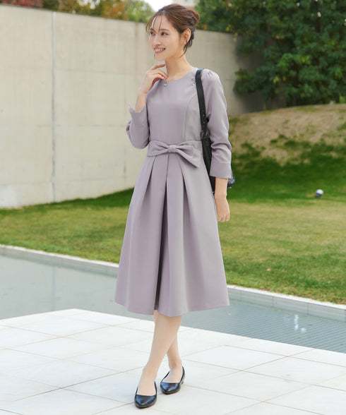 【新色追加】 アシメリボンベルトフレアワンピース