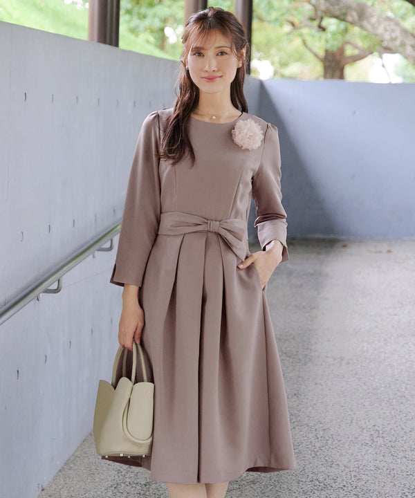 【新色追加】 アシメリボンベルトフレアワンピース