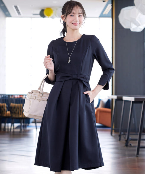 【新色追加】 アシメリボンベルトフレアワンピース