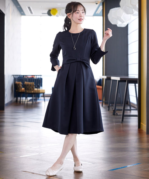 【新色追加】 アシメリボンベルトフレアワンピース