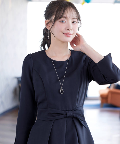 【新色追加】 アシメリボンベルトフレアワンピース