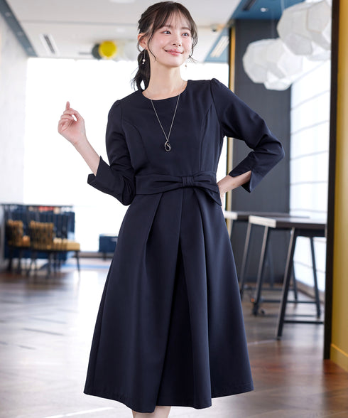 【新色追加】 アシメリボンベルトフレアワンピース