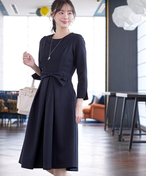 【新色追加】 アシメリボンベルトフレアワンピース