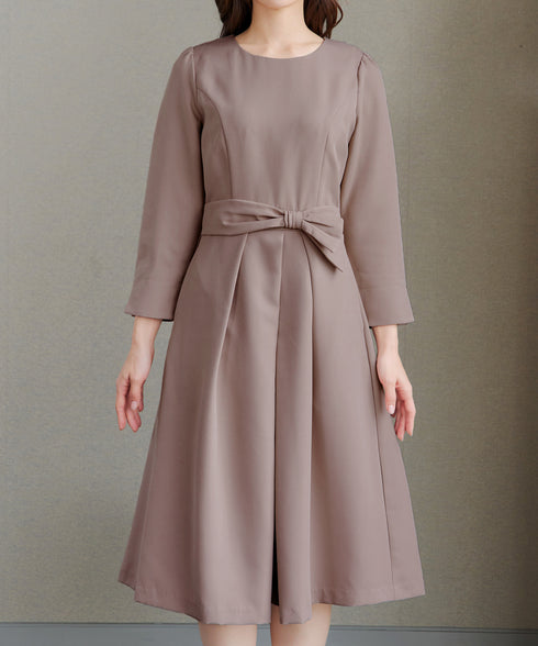 【新色追加】 アシメリボンベルトフレアワンピース