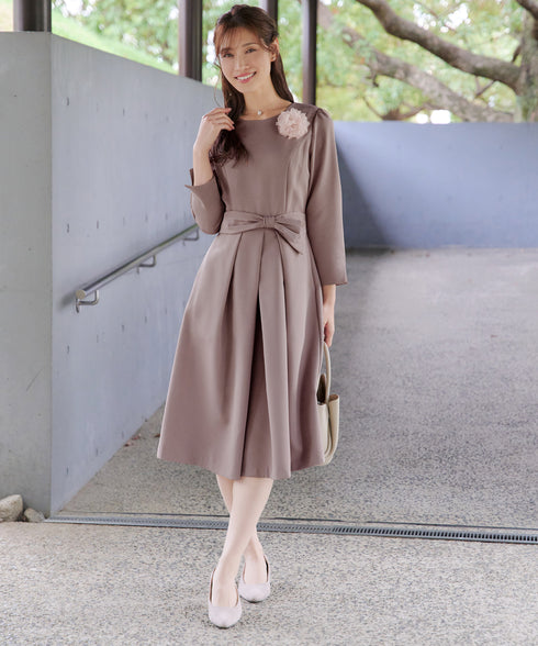 【新色追加】 アシメリボンベルトフレアワンピース