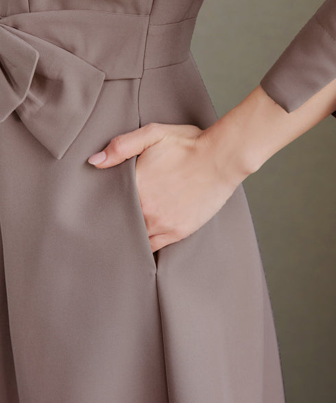 【新色追加】 アシメリボンベルトフレアワンピース