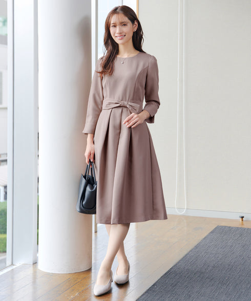 【新色追加】 アシメリボンベルトフレアワンピース