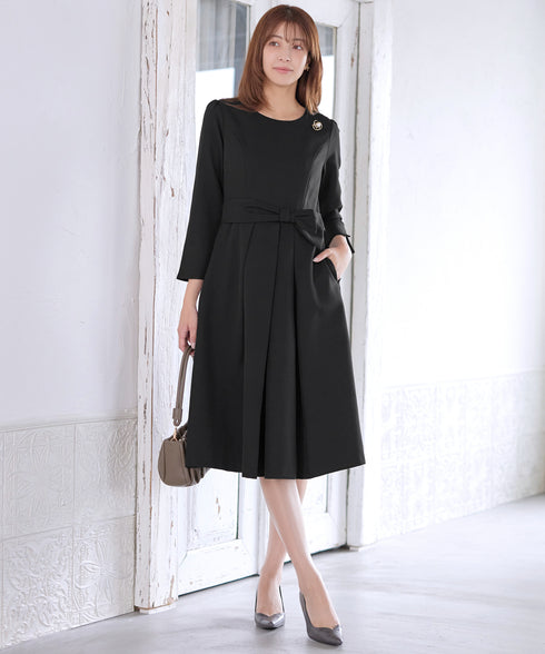 【新色追加】 アシメリボンベルトフレアワンピース