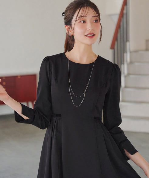 【安田美沙子さん着用】ベロアラインフレアワンピース