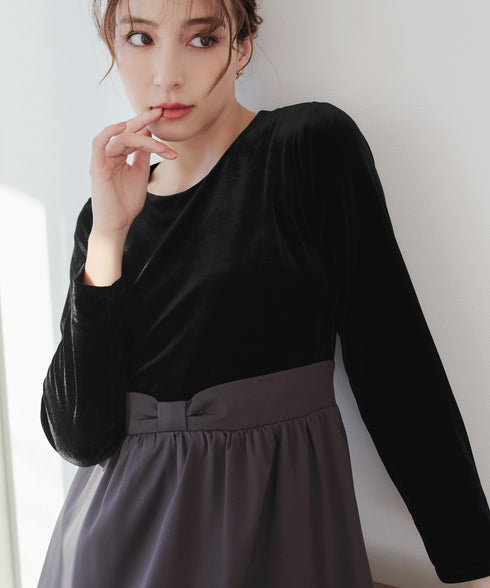 ベロア異素材ドッキングワンピース