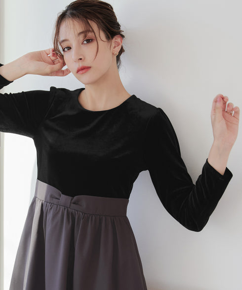 ベロア異素材ドッキングワンピース