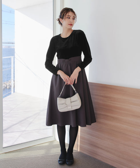 ベロア異素材ドッキングワンピース