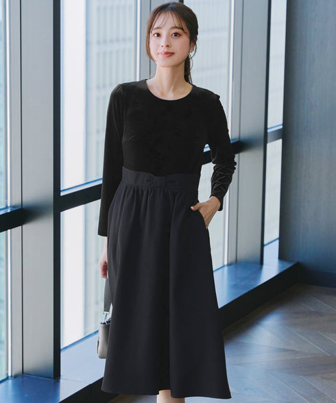 ベロア異素材ドッキングワンピース