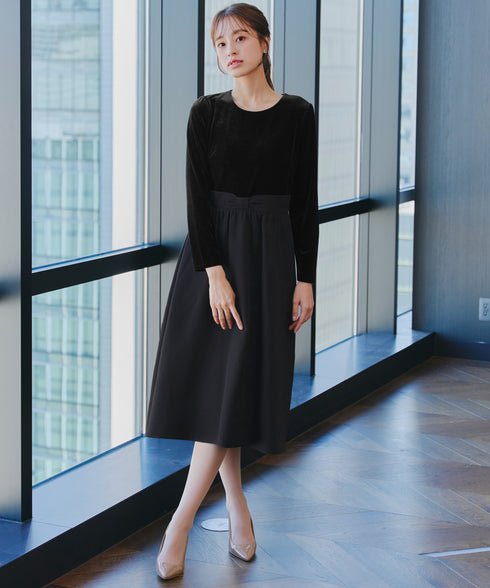 ベロア異素材ドッキングワンピース