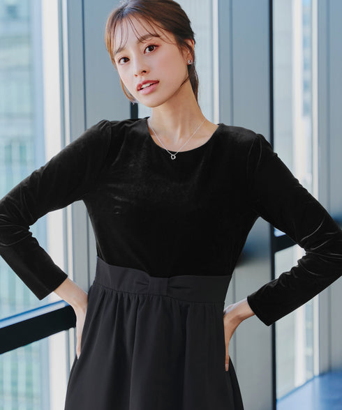 ベロア異素材ドッキングワンピース