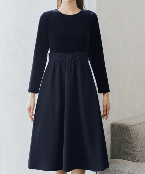 ベロア異素材ドッキングワンピース