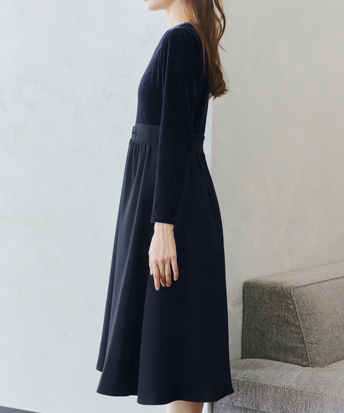 ベロア異素材ドッキングワンピース
