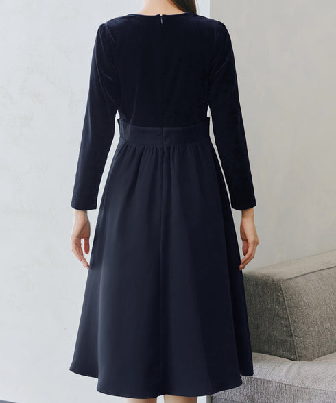 ベロア異素材ドッキングワンピース