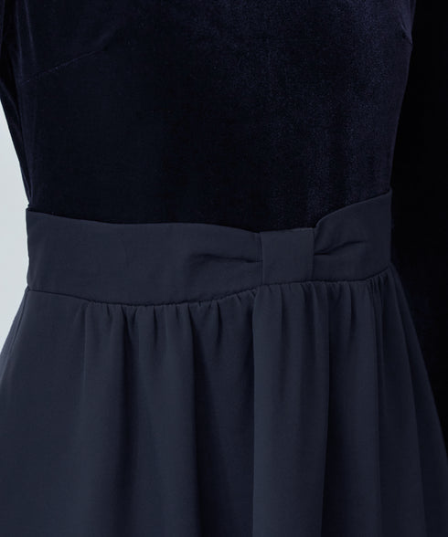 ベロア異素材ドッキングワンピース