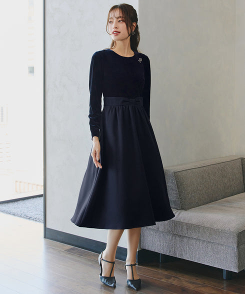 ベロア異素材ドッキングワンピース