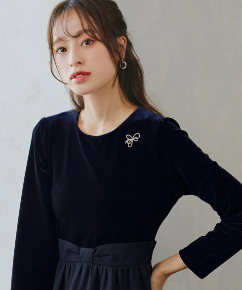 ベロア異素材ドッキングワンピース