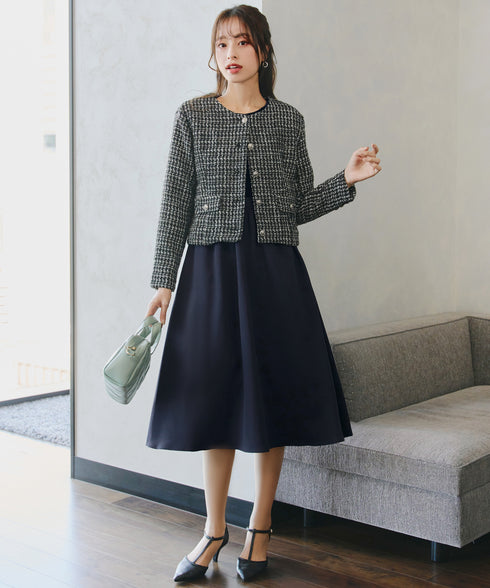 ベロア異素材ドッキングワンピース