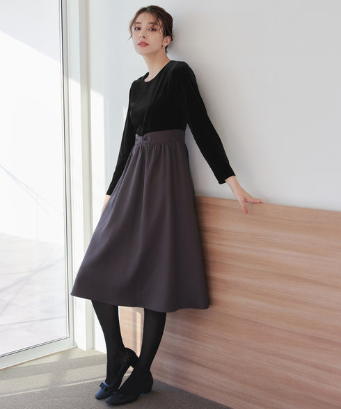 ベロア異素材ドッキングワンピース