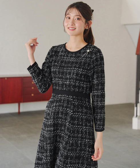 【安田美沙子さん着用】配色ツイードワンピース