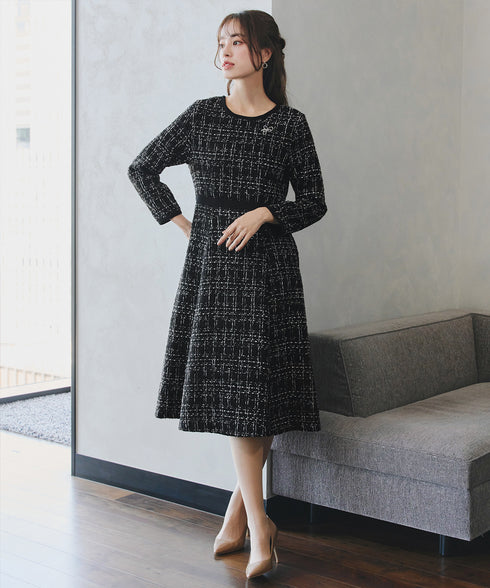 【安田美沙子さん着用】配色ツイードワンピース