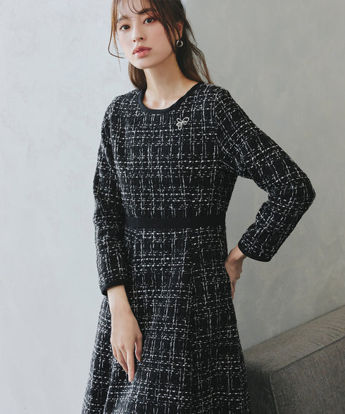 【安田美沙子さん着用】配色ツイードワンピース