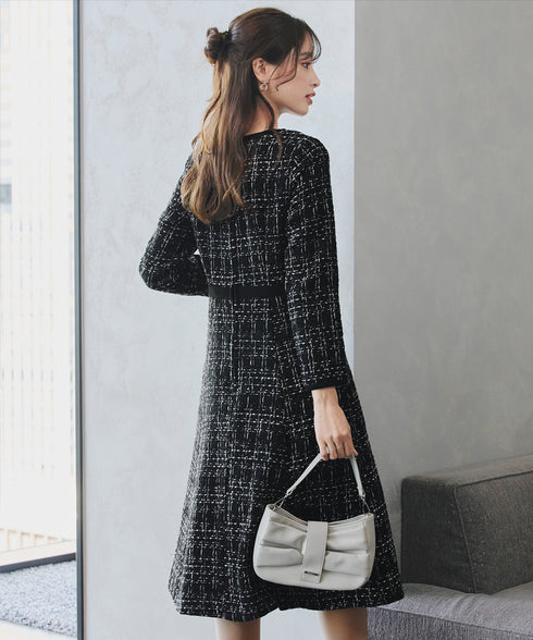 【安田美沙子さん着用】配色ツイードワンピース