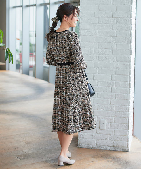 【安田美沙子さん着用】配色ツイードワンピース