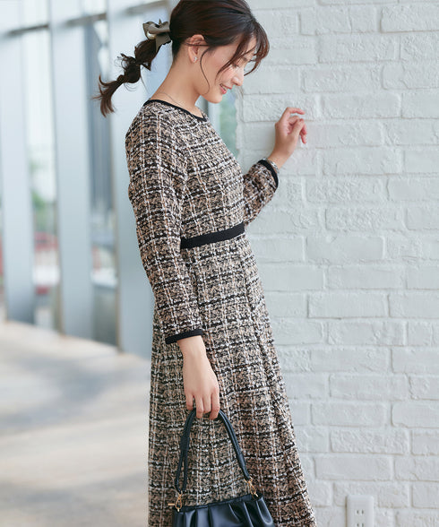 【安田美沙子さん着用】配色ツイードワンピース