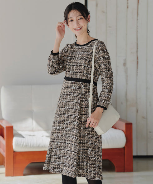 【安田美沙子さん着用】配色ツイードワンピース