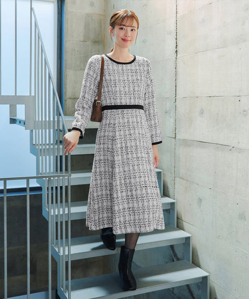 配色ツイードワンピース
