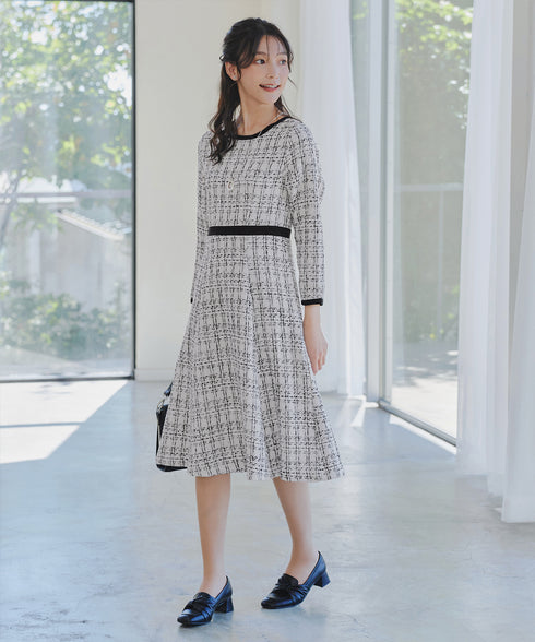 【安田美沙子さん着用】配色ツイードワンピース