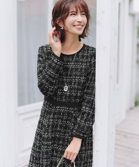 【安田美沙子さん着用】配色ツイードワンピース