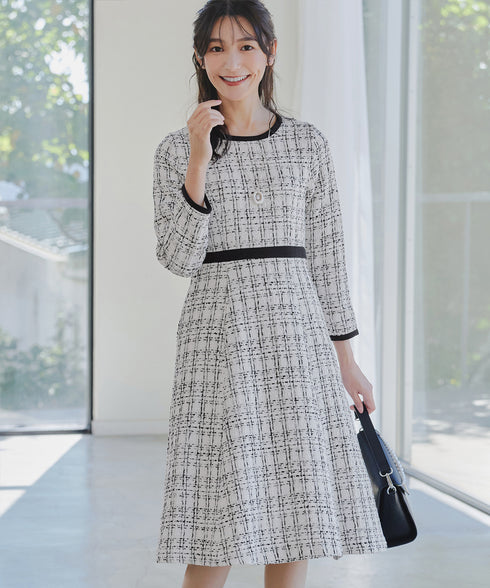 【安田美沙子さん着用】配色ツイードワンピース