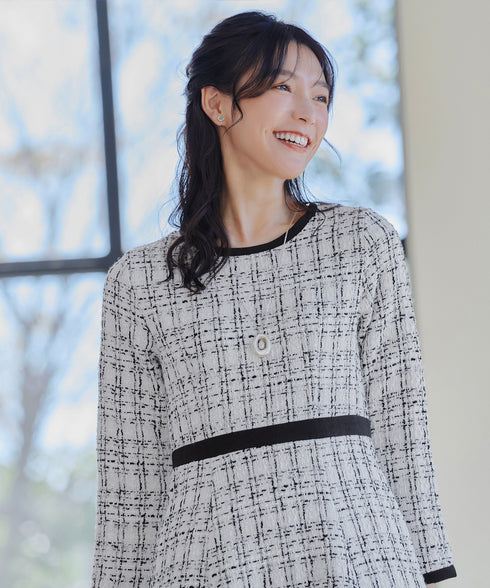 【安田美沙子さん着用】配色ツイードワンピース