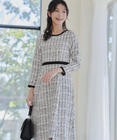 【安田美沙子さん着用】配色ツイードワンピース