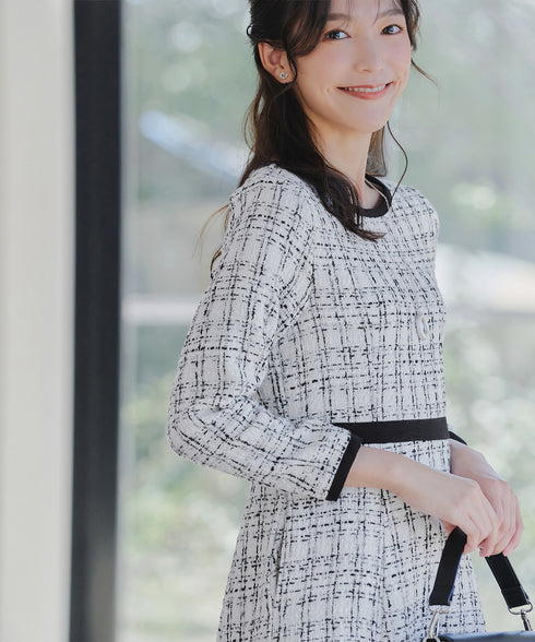 【安田美沙子さん着用】配色ツイードワンピース