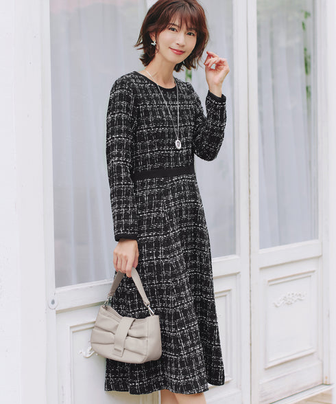 【安田美沙子さん着用】配色ツイードワンピース