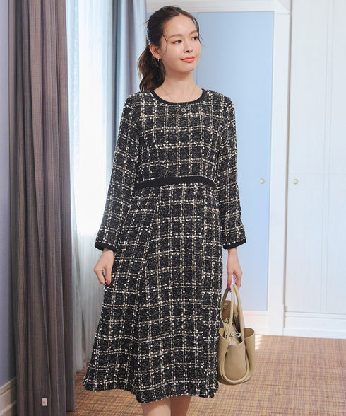 【安田美沙子さん着用】配色ツイードワンピース
