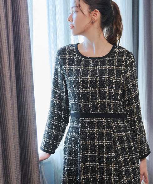 【安田美沙子さん着用】配色ツイードワンピース