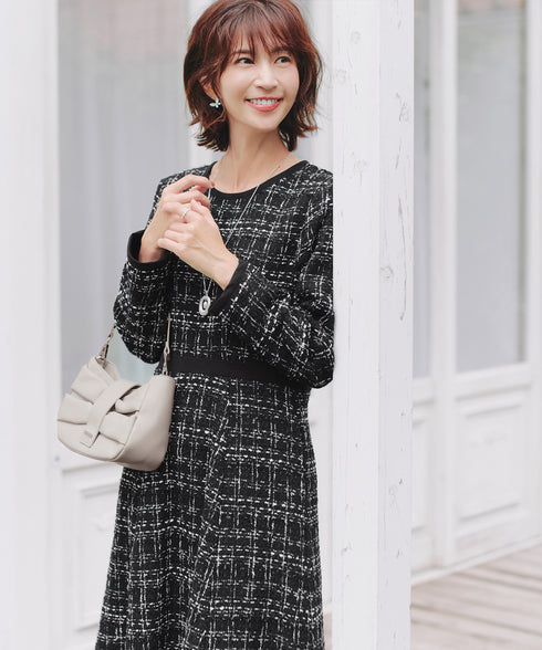 【安田美沙子さん着用】配色ツイードワンピース
