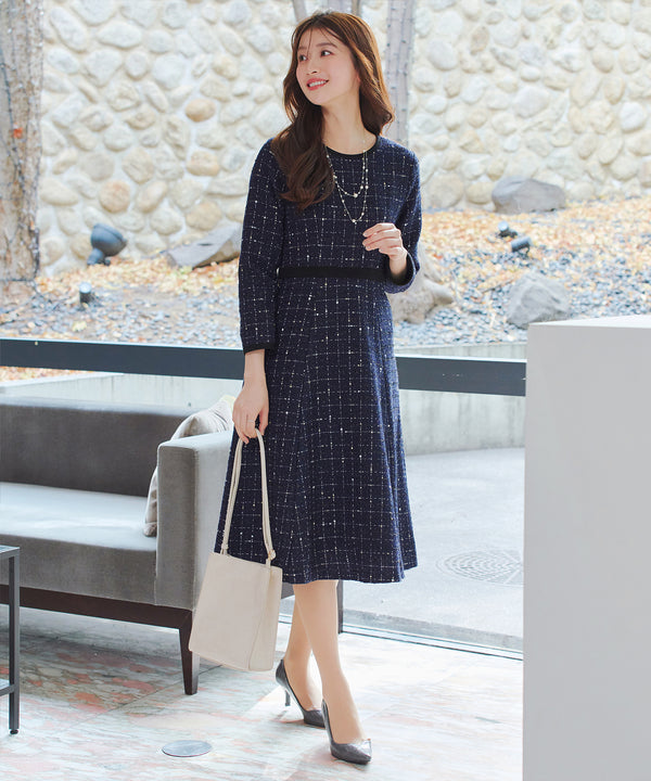 【安田美沙子さん着用】配色ツイードワンピース