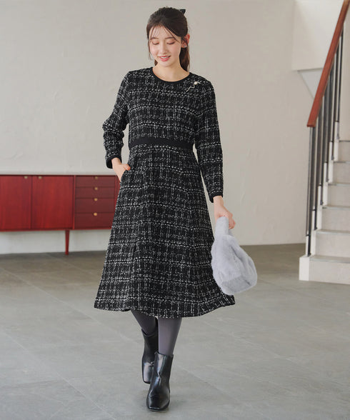【安田美沙子さん着用】配色ツイードワンピース
