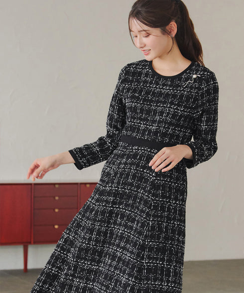 【安田美沙子さん着用】配色ツイードワンピース