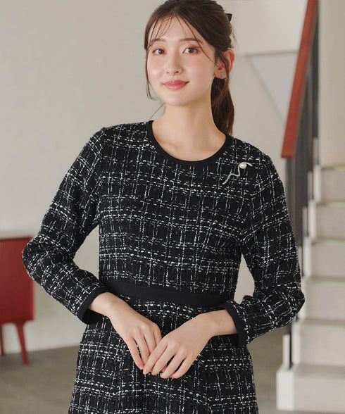 【安田美沙子さん着用】配色ツイードワンピース