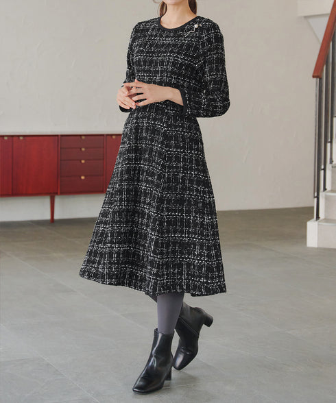 【安田美沙子さん着用】配色ツイードワンピース